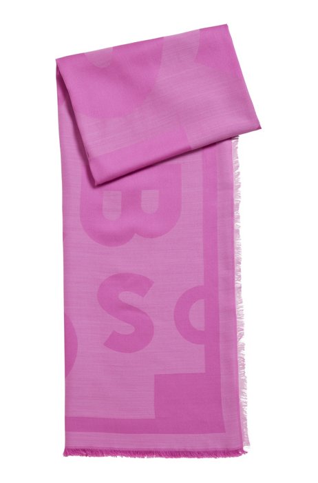 Sjaal van modal en wol met merkaccenten in jacquarddessin, Pink