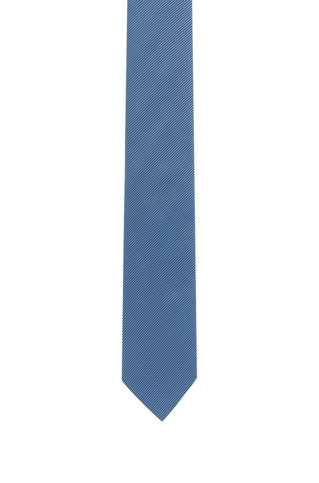 Pure-silk tie with diagonal stripes, Light Blue