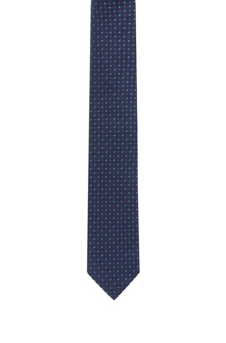 Silk jacquard tie with all-over pattern, Dark Blue