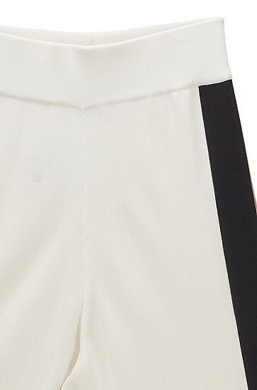 条纹细节装饰宽松版型针织长裤,  118_Open White