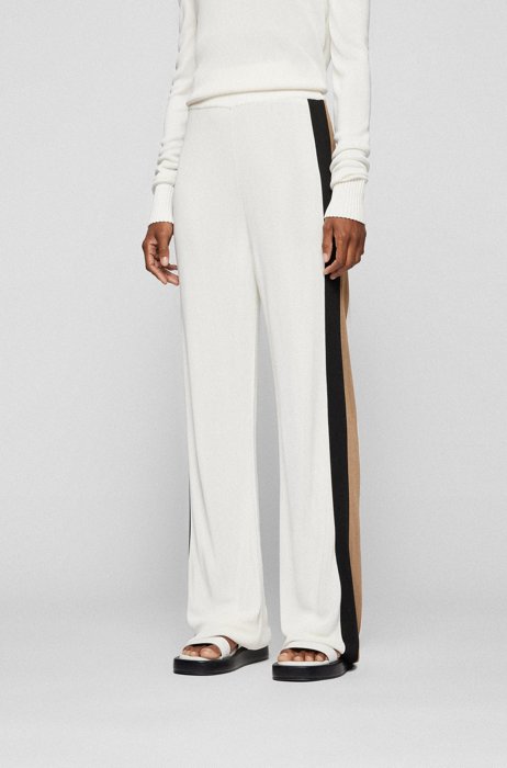 Pantalon Relaxed Fit en maille à rayures, Blanc