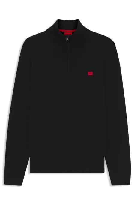 Zip-neck sweater in cotton with red logo label