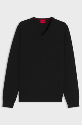 Pull &agrave; col&nbsp;V en laine vierge, Noir