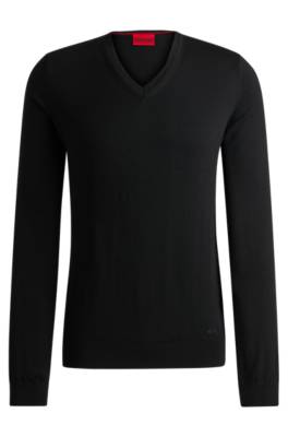 Hugo Boss Slim-fit V-neck Sweater In Virgin Wool In Black