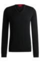 Slim-fit V-neck sweater in virgin wool, Black