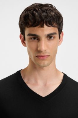 V-neck sweater in virgin wool, Black
