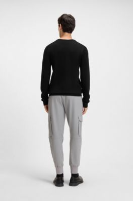 Maglione in lana vergine con scollo a V, Nero