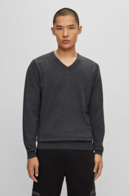HUGO - Slim-fit V-neck sweater in virgin wool