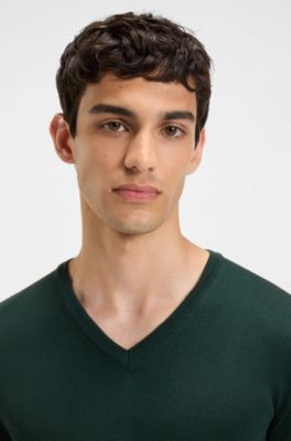 V-neck sweater in virgin wool, Dark Green