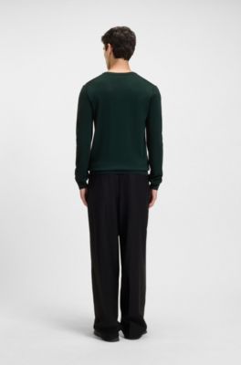 V-neck sweater in virgin wool, Dark Green