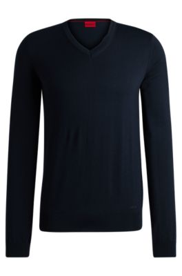 for Men BOSS by HUGO BOSS V-neck Slim-fit Sweater In Virgin Wool in Dark Blue Blue Mens Clothing Sweaters and knitwear 