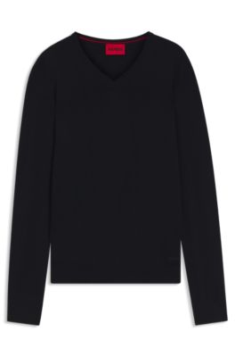 V-neck sweater in virgin wool, Dark Blue