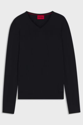 V-neck sweater in virgin wool, Dark Blue