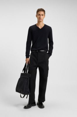 V-neck sweater in virgin wool, Dark Blue
