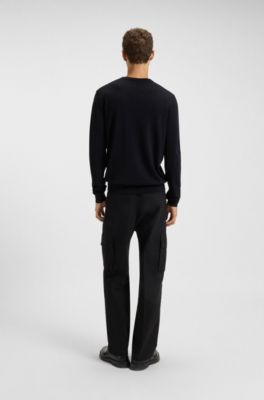 V-neck sweater in virgin wool, Dark Blue