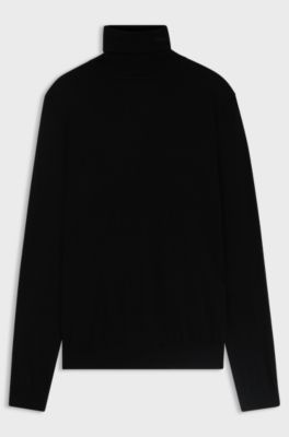 Pull &agrave; col roul&eacute; en laine m&eacute;rinos avec logo brod&eacute;, Noir