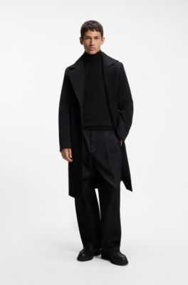 Merino-wool rollneck sweater with embroidered logo, Black