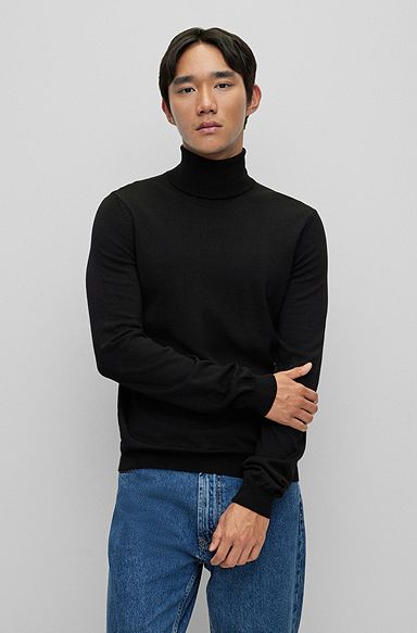 Regular-fit rollneck sweater in virgin wool, Black
