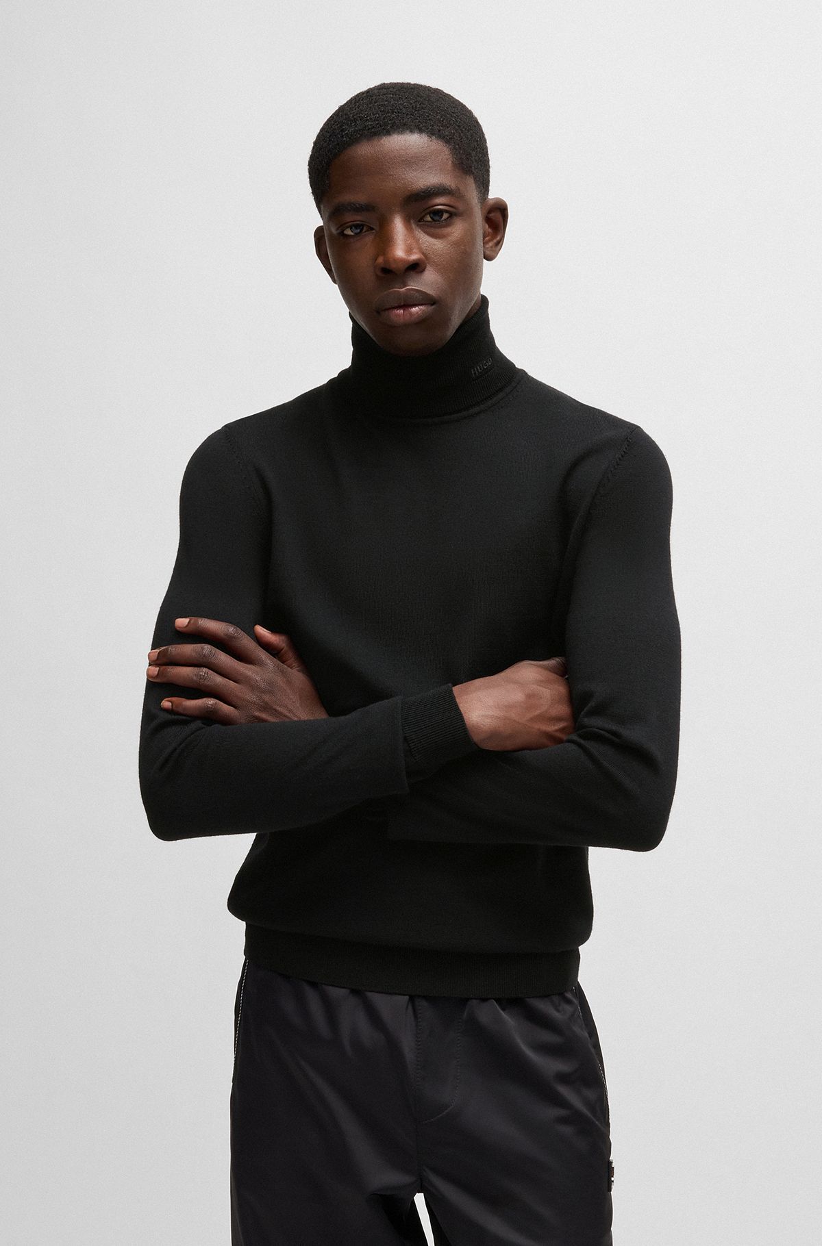 Regular-fit rollneck sweater in virgin wool, Black