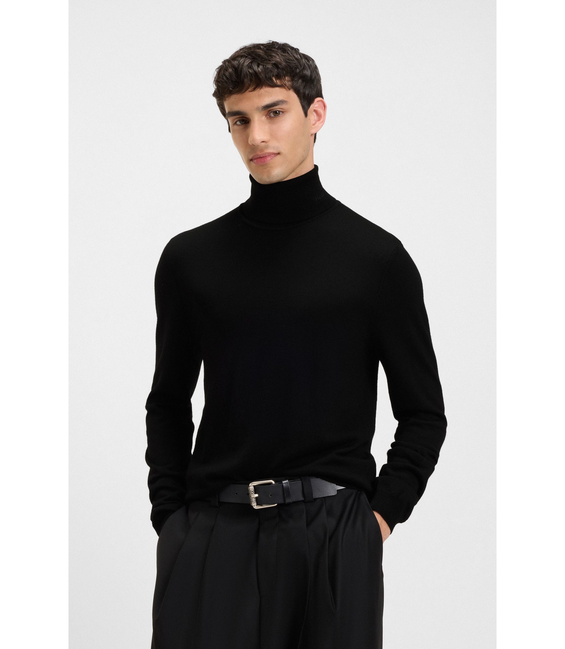HUGO - Regular-fit rollneck sweater in virgin wool - Black