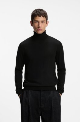 Merino-wool rollneck sweater with embroidered logo