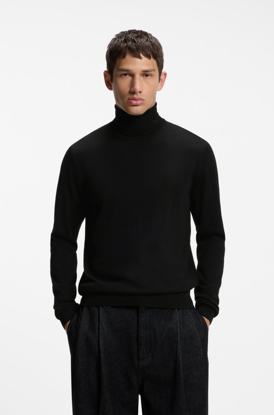 Merino-wool rollneck sweater with embroidered logo