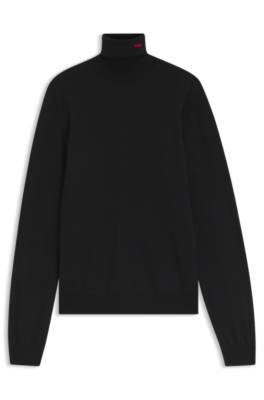 Hugo Merino-wool rollneck sweater with embroidered logo polotröjor herr – bild 4