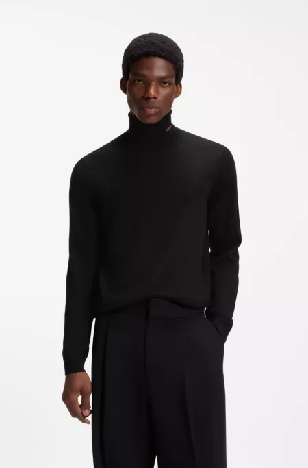 Merino-wool rollneck sweater with embroidered logo
