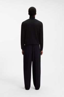 Merino-wool rollneck sweater with embroidered logo, Black