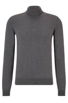 Hugo Slim-fit Rollneck Sweater In Virgin Wool In Gray