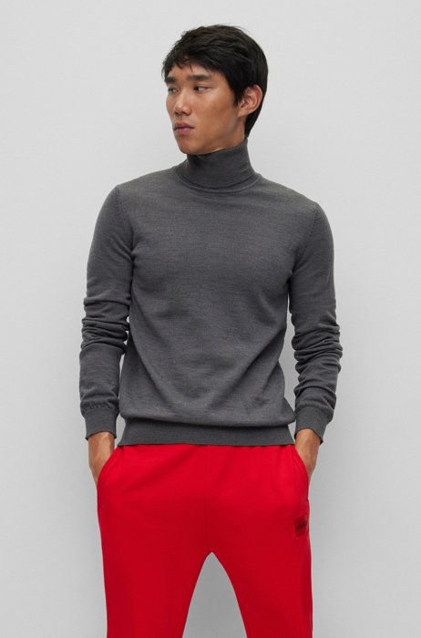 Slim-fit rollneck sweater in virgin wool, Dark Grey