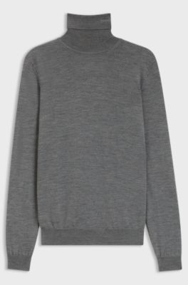 Merino-wool rollneck sweater with embroidered logo, Grey
