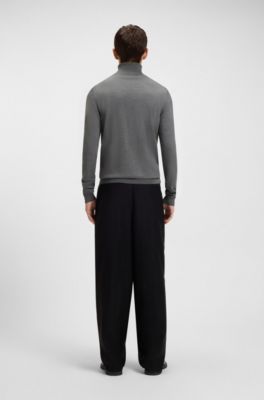 Merino-wool rollneck sweater with embroidered logo, Grey