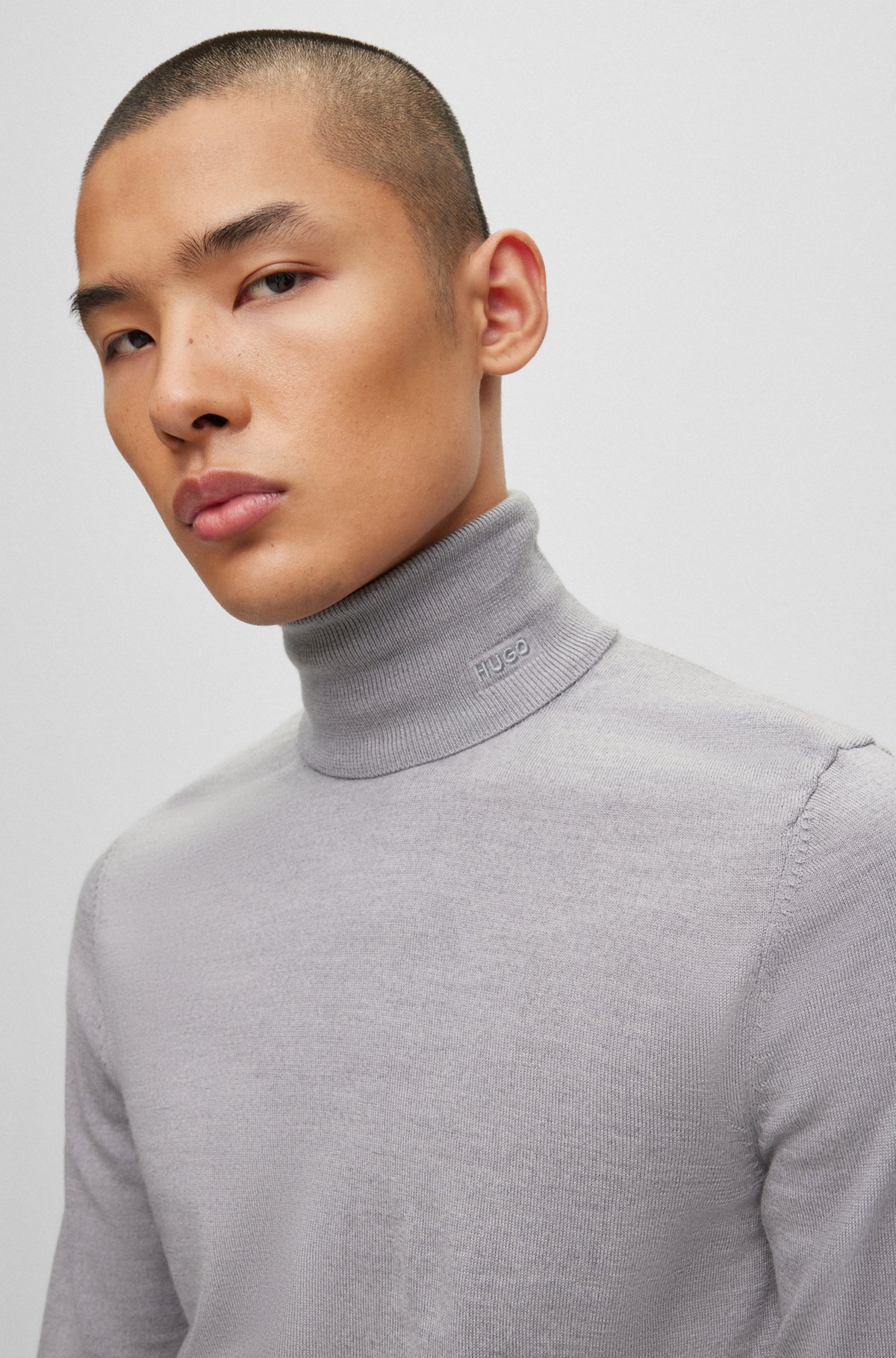 Regular-fit rollneck sweater in virgin wool, Grey