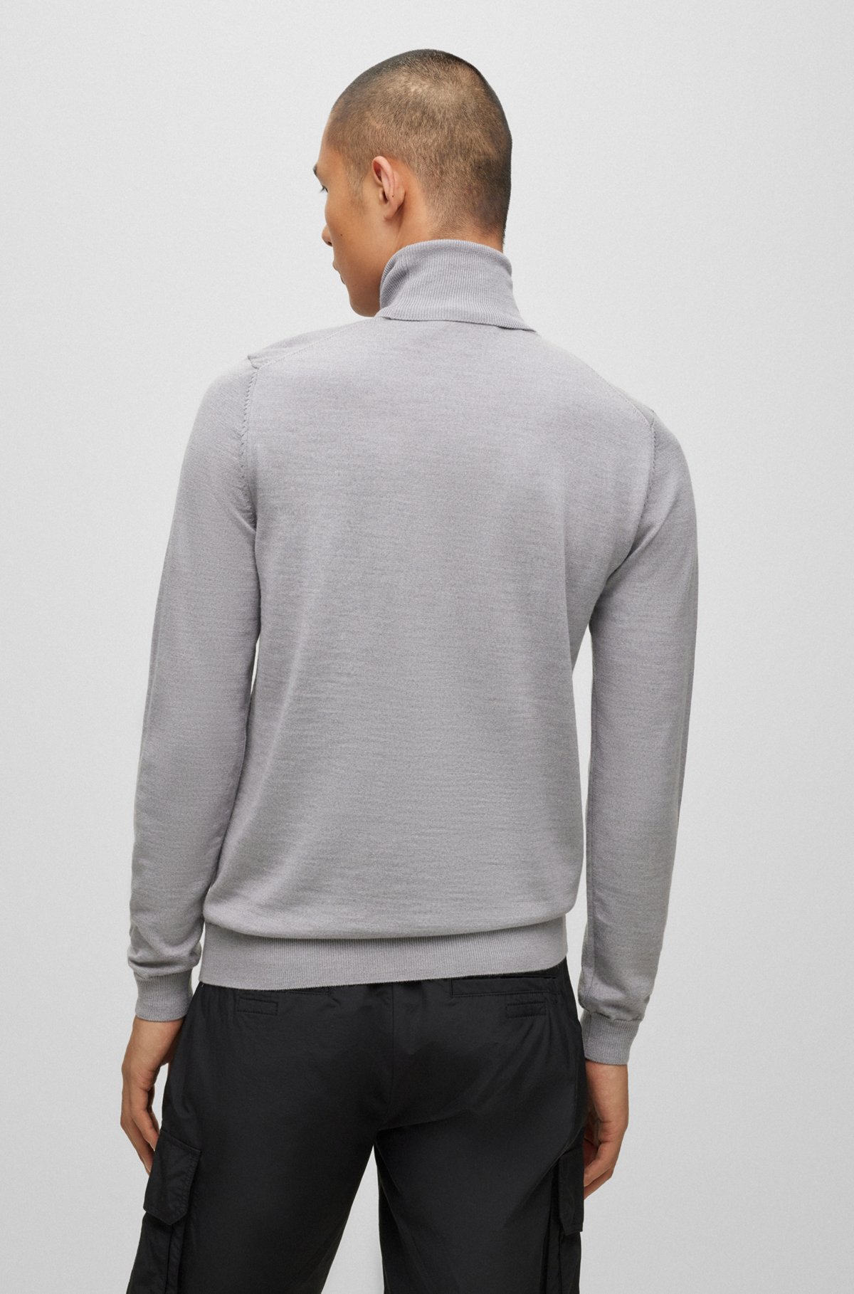 Regular-fit rollneck sweater in virgin wool, Grey