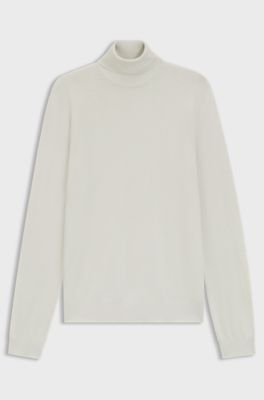 Merino-wool rollneck sweater with embroidered logo, White