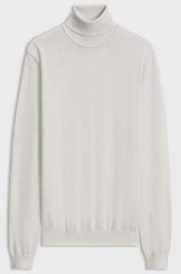 Rollkragenpullover aus Merinowolle mit Logo-Stickerei, Natur