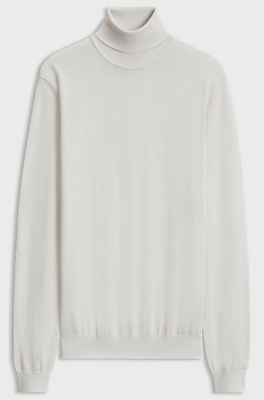 Rollkragenpullover aus Merinowolle mit Logo-Stickerei, Natur