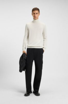 Merino-wool rollneck sweater with embroidered logo, White