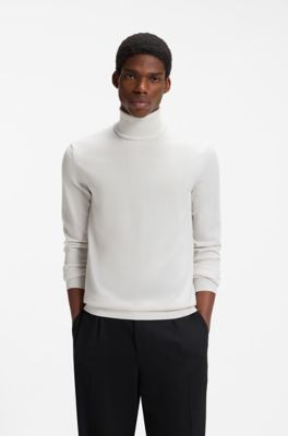 Rollkragenpullover aus Merinowolle mit Logo-Stickerei, Natur