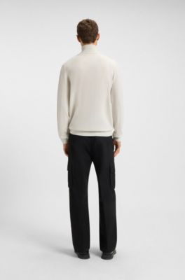 Merino-wool rollneck sweater with embroidered logo, White