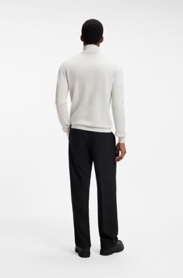 Merino-wool turtleneck sweater with embroidered logo, Natural