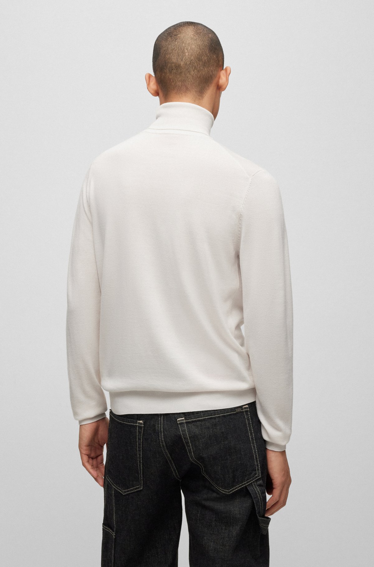 Regular-fit rollneck sweater in virgin wool, White