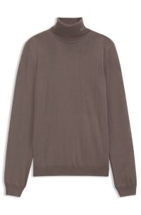 Merino-wool rollneck sweater with embroidered logo, Brown