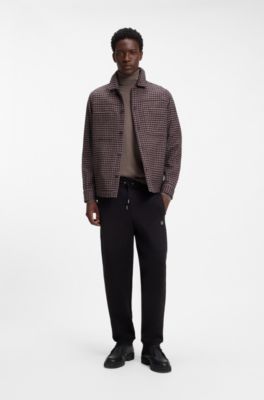 Maglione a collo alto in lana merino con logo ricamato, Marrone