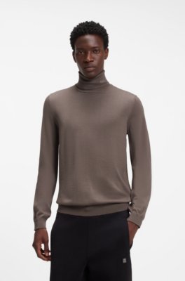 Merino-wool rollneck sweater with embroidered logo