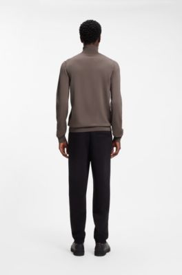 Maglione a collo alto in lana merino con logo ricamato, Marrone