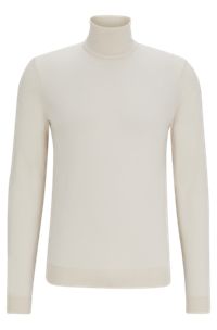 Slim-fit rollneck sweater in virgin wool, Light Beige