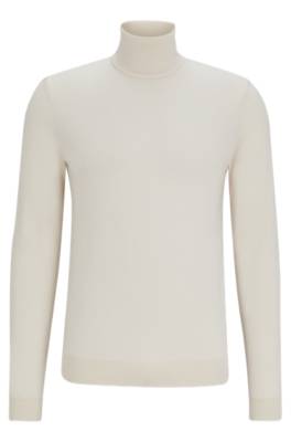 Hugo Slim-fit Rollneck Sweater In Virgin Wool In Neutral