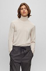 Slim-fit rollneck sweater in virgin wool, Light Beige
